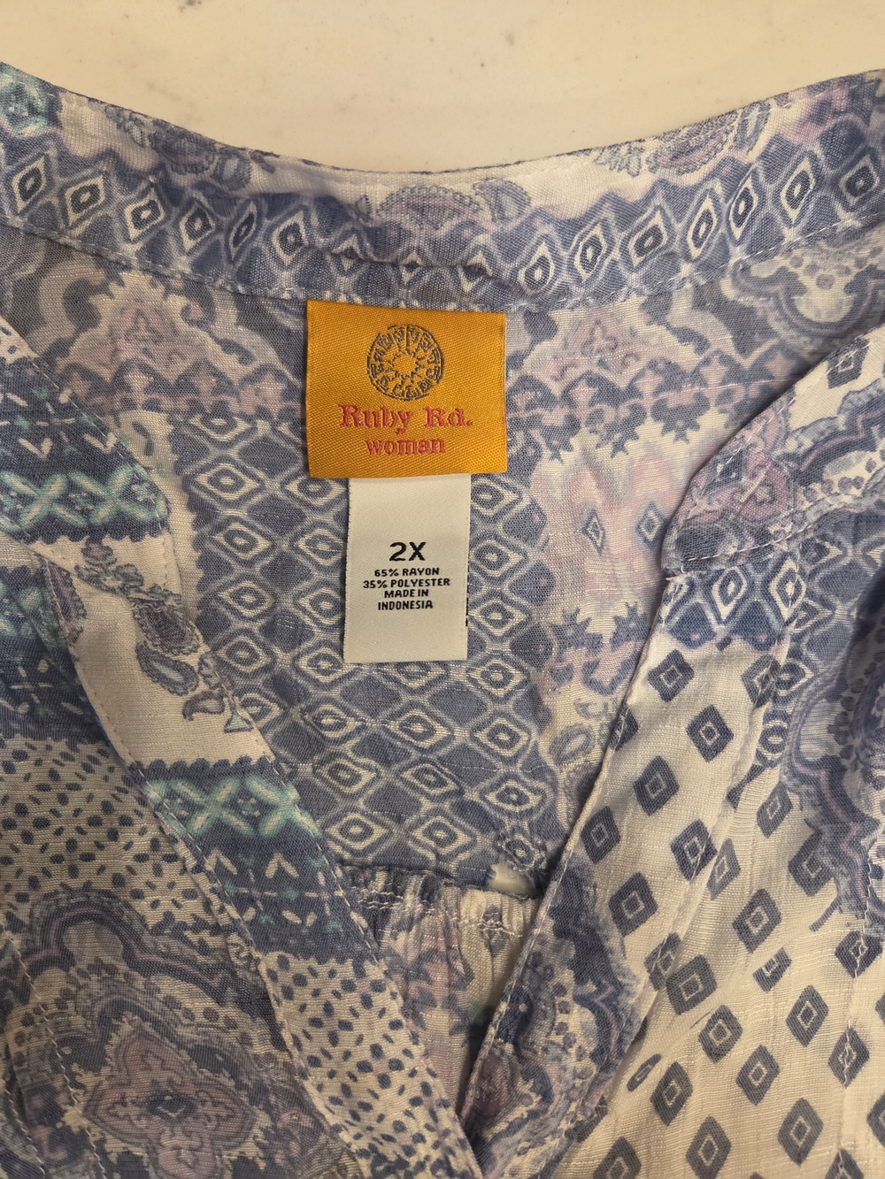 Ruby Rd. Patchwork Print Button-Front Tunic - Lavender, Blue & Mint - Picture 2 of 4
